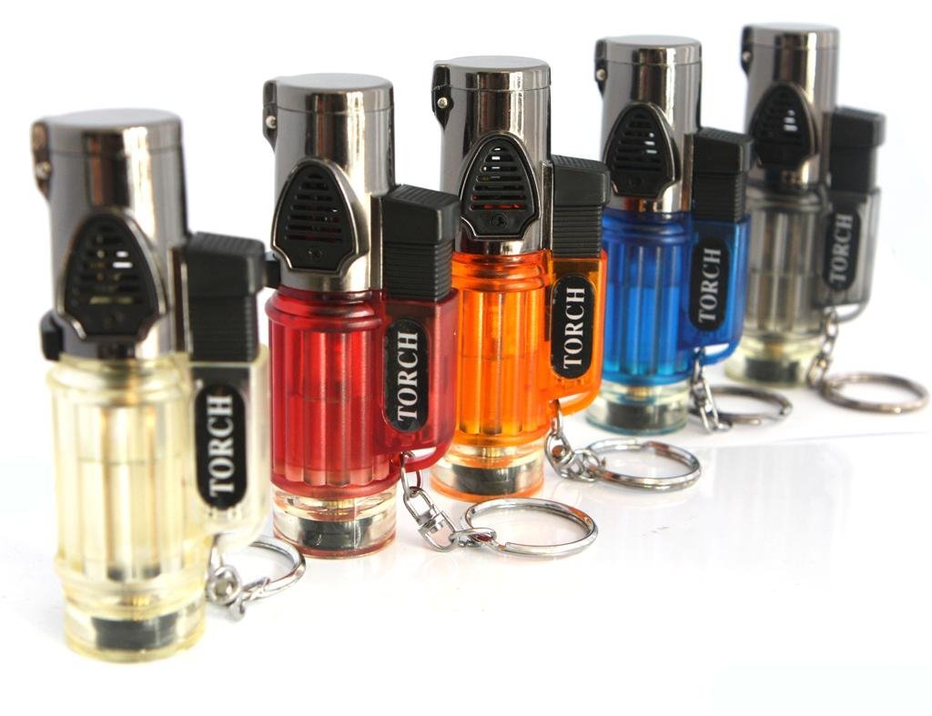 Windproof Triple Jet Flame Torch Cigar Lighter in Assorted Color with Keychain